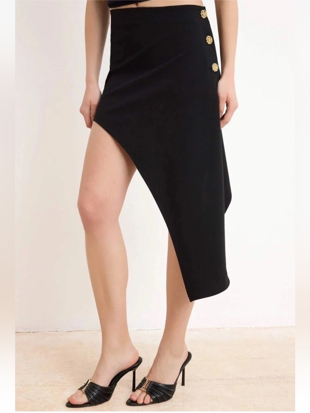 ZARA NWT Asymmetrical Black Mini Midi Skirt Side Button Avant-Garde Size L - Picture 2 of 11